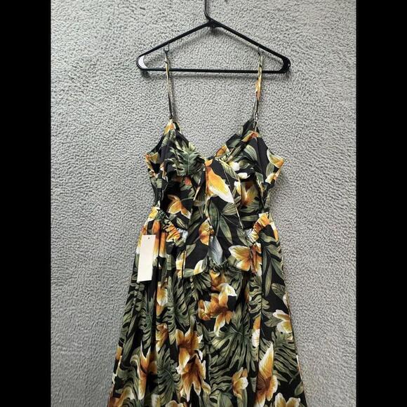 Willotis Dress Womens 2X Green Orange Floral Hawaiian Tie Back Midi Stretch - Picture 4 of 12